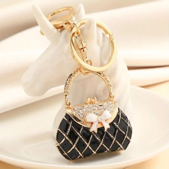 Cute Artificial Diamond-inlaid Metal Keychain, Mini Handbag Keychain - Picture 3 of 3